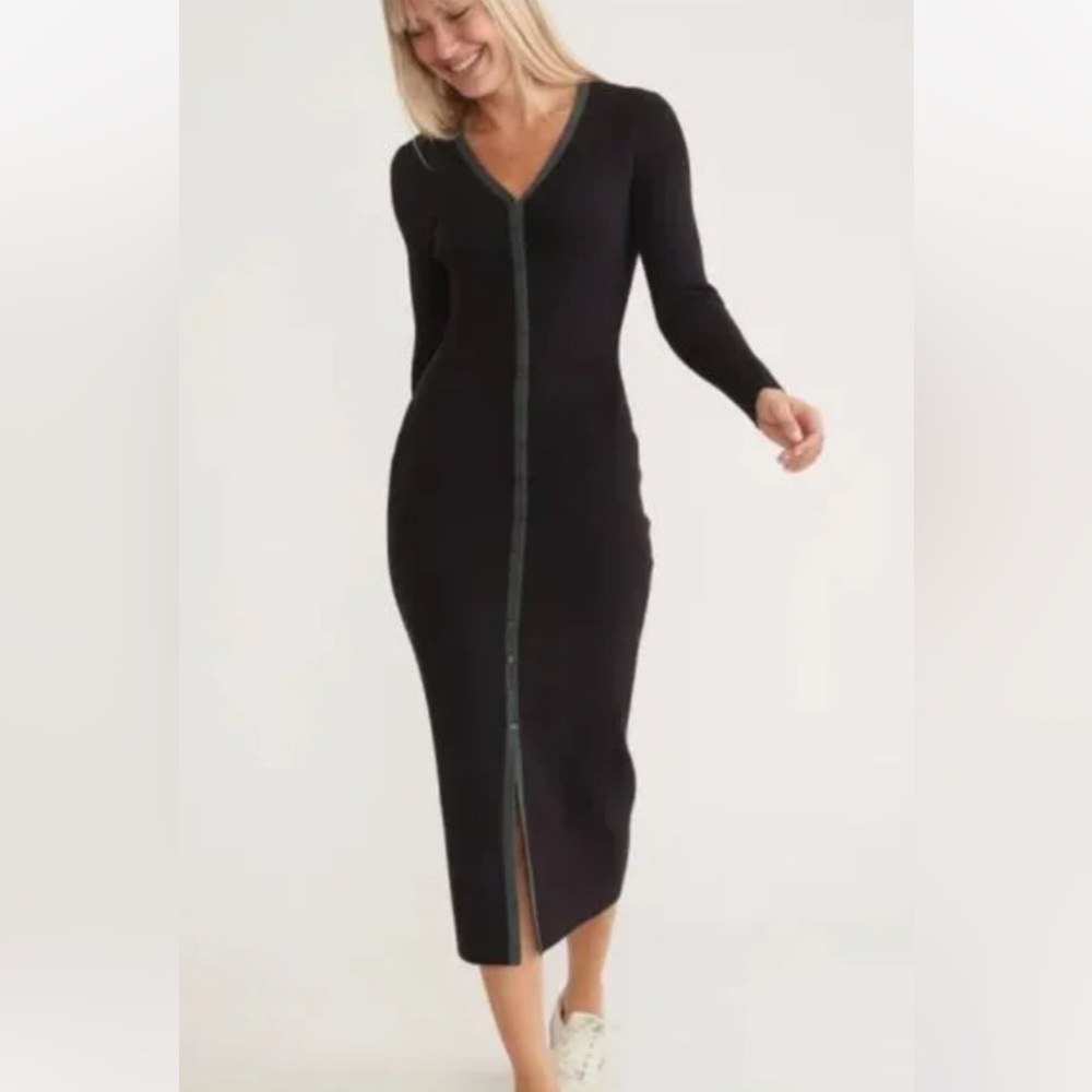 Marine Layer. Women’s Black and green Long Sleeve Button